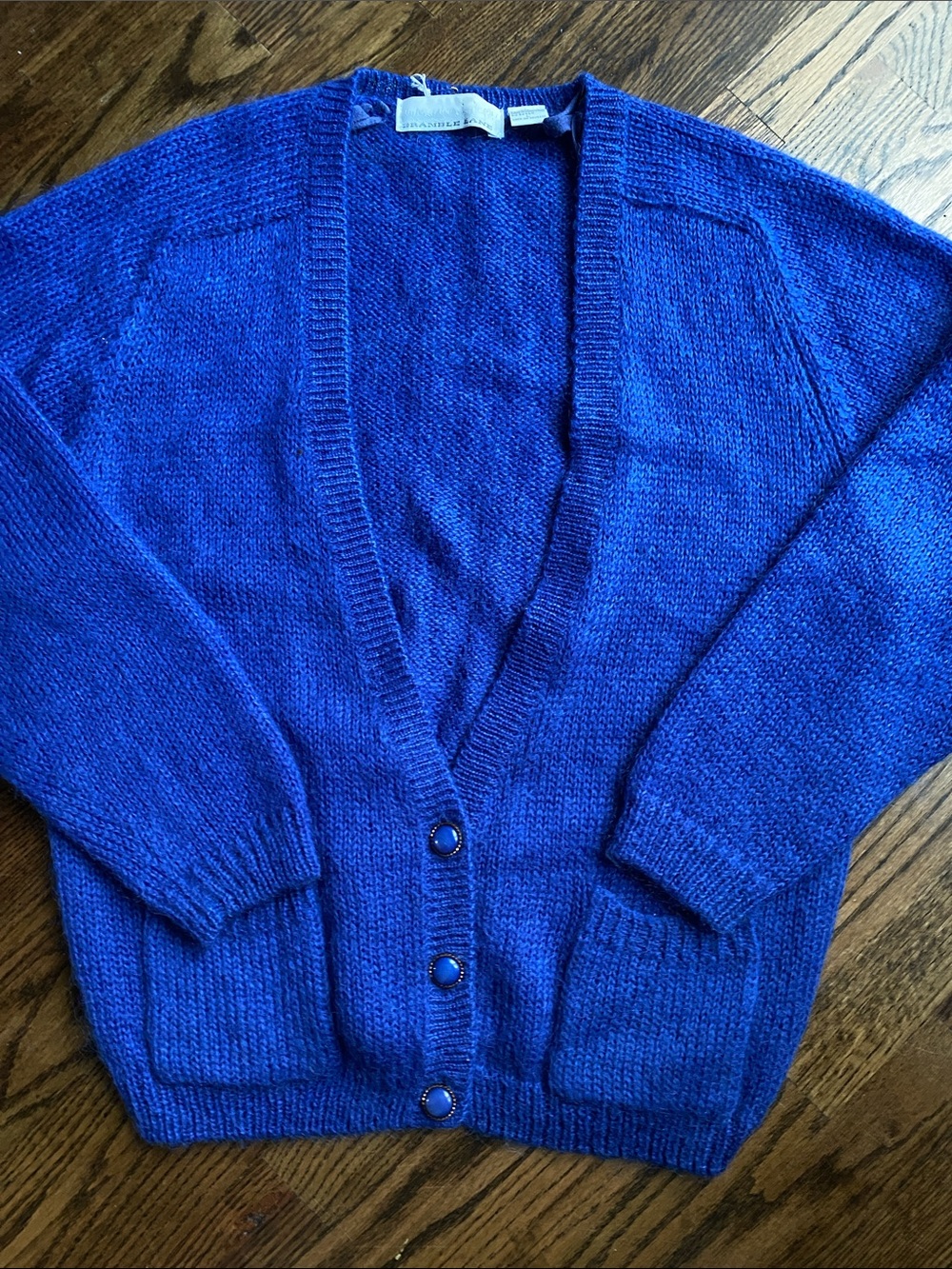 Vintage Mohair Bramble Lane Cobalt Blue V-Neck Button Cardigan Sweater